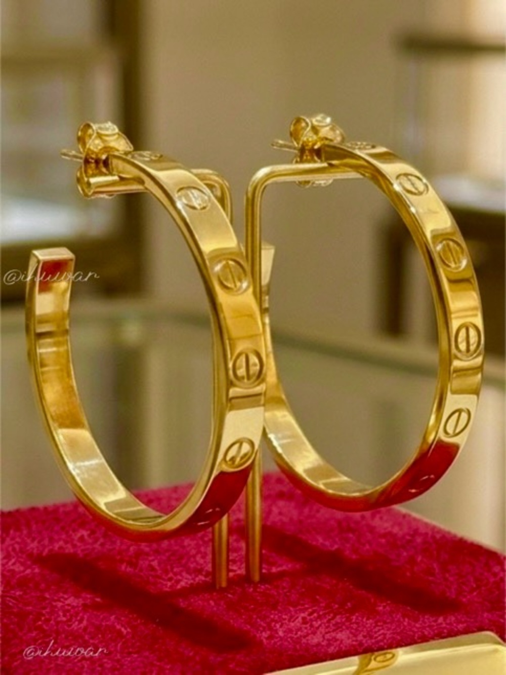Gold Screw Design Hoop 18K Gold Plated Stainless Steel Earrings